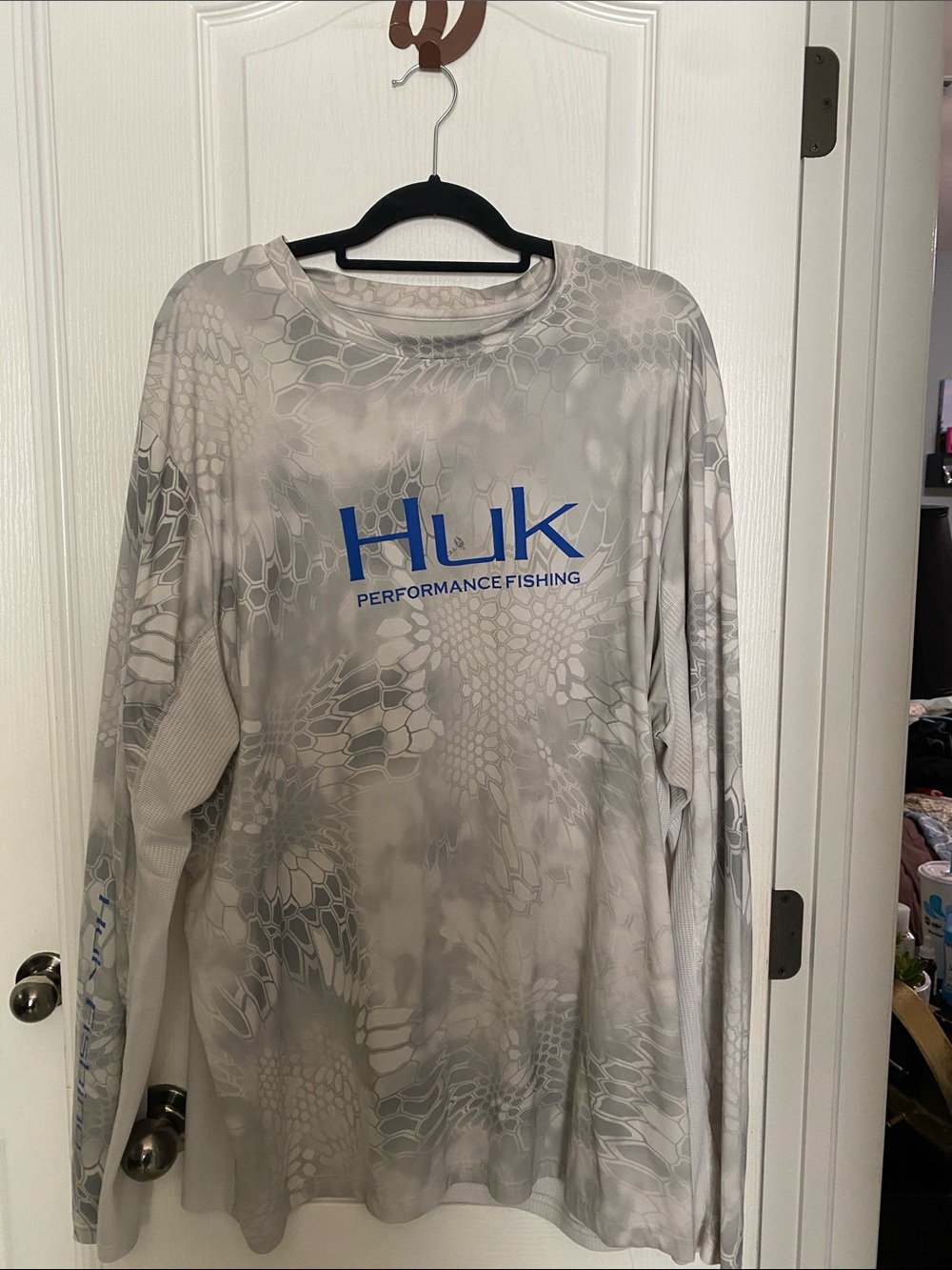 Huk Long Sleeve Performance Fishing Shirt - Gray with Blue Logo